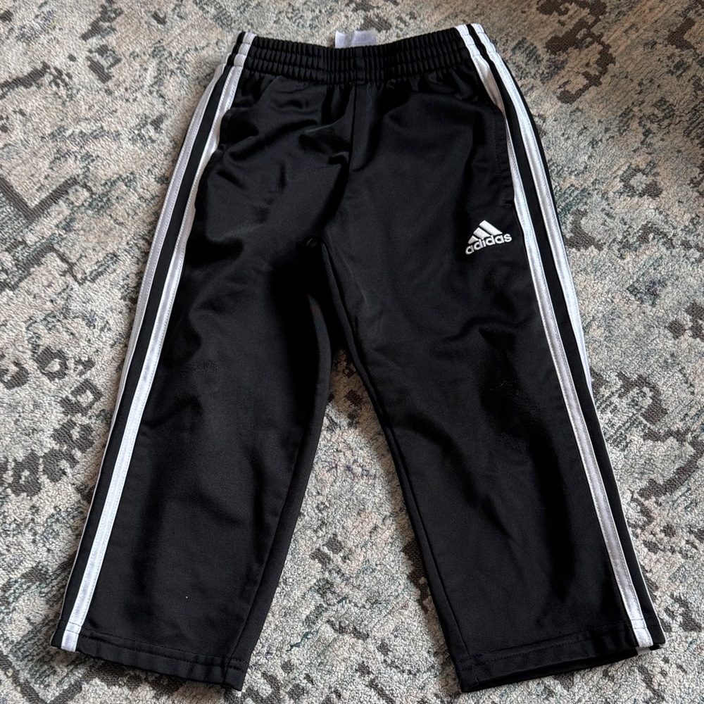 Adidas Kids Black Joggers with White Stripes